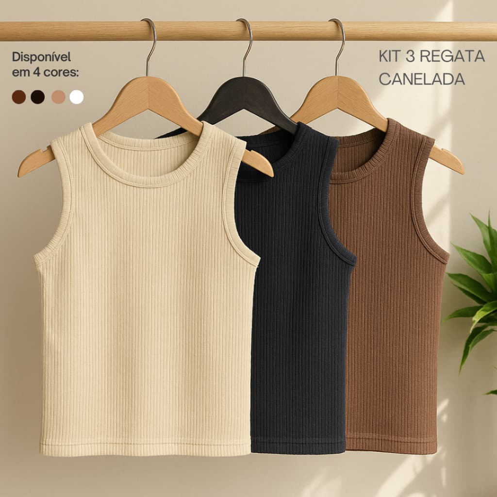 Kit 3 Regata Canelada Feminina Blusinha Básica Ribana Premium