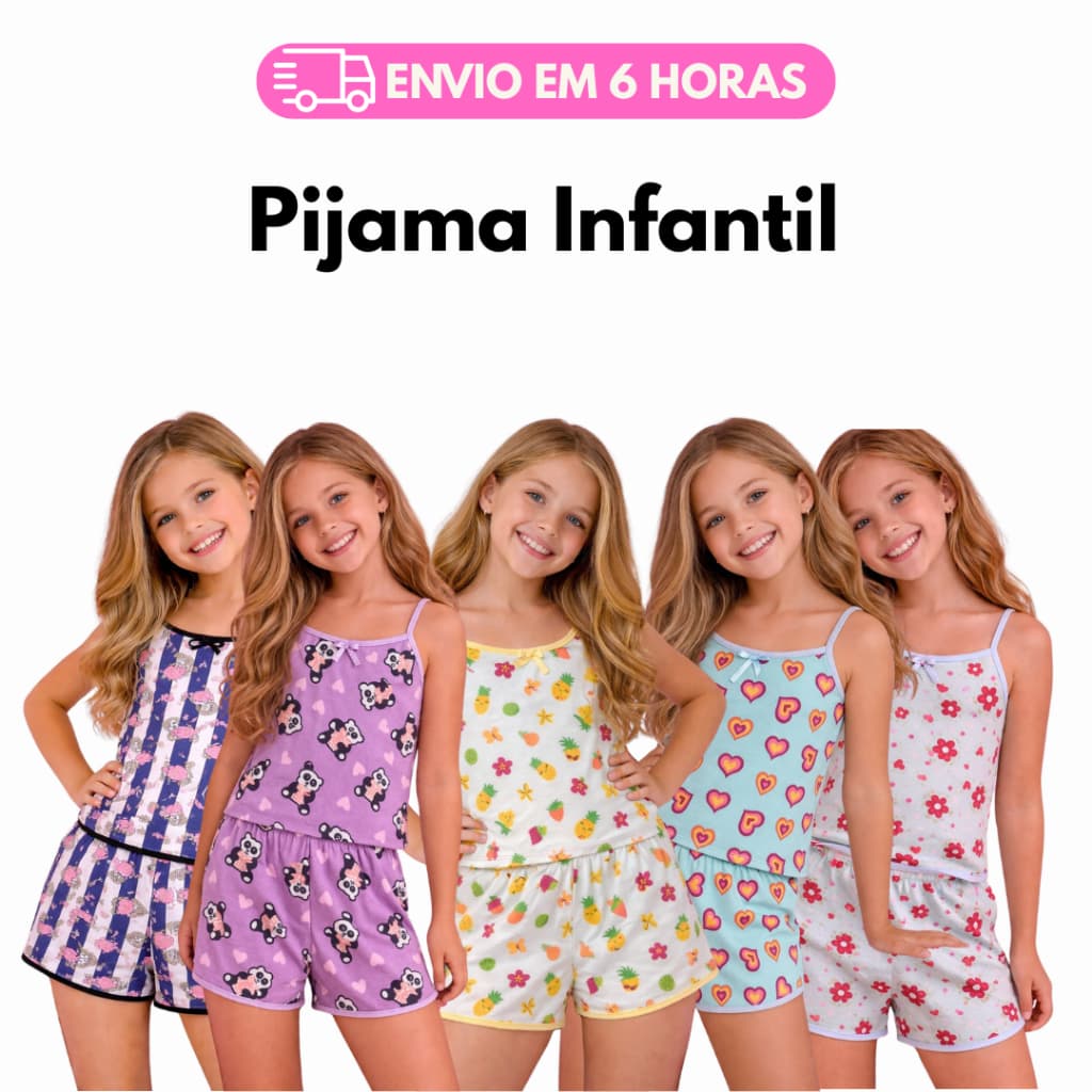 Kit 5 Pijamas Infantil Short Doll Conjunto Micro Roupa De Dormir Blusa Feminina Infantil Confortavel
