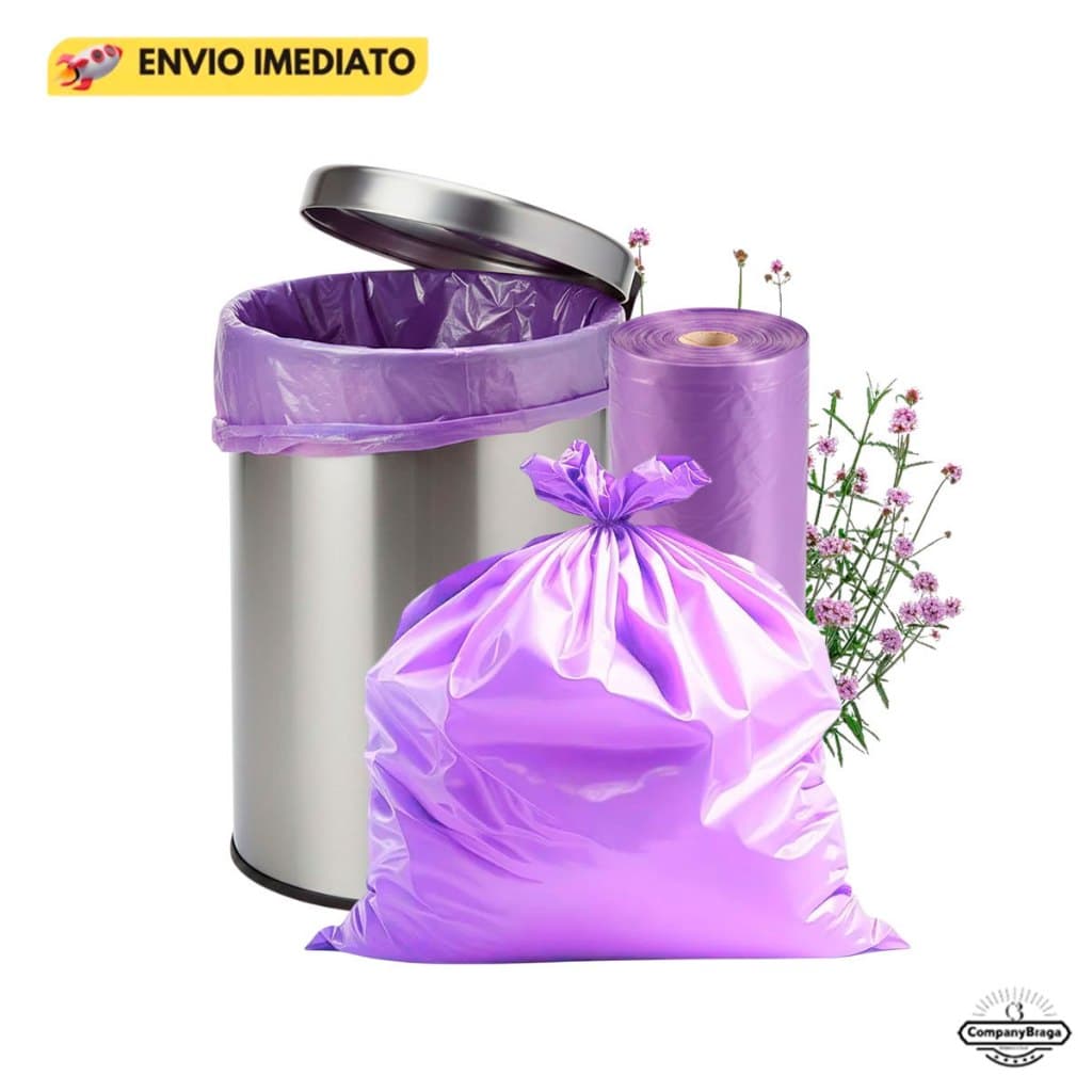 KIT 80 Sacos de Lixo Perfumados Lavanda 4 Litros Para Pia e Banheiro 34x38cm Neutraliza Odores