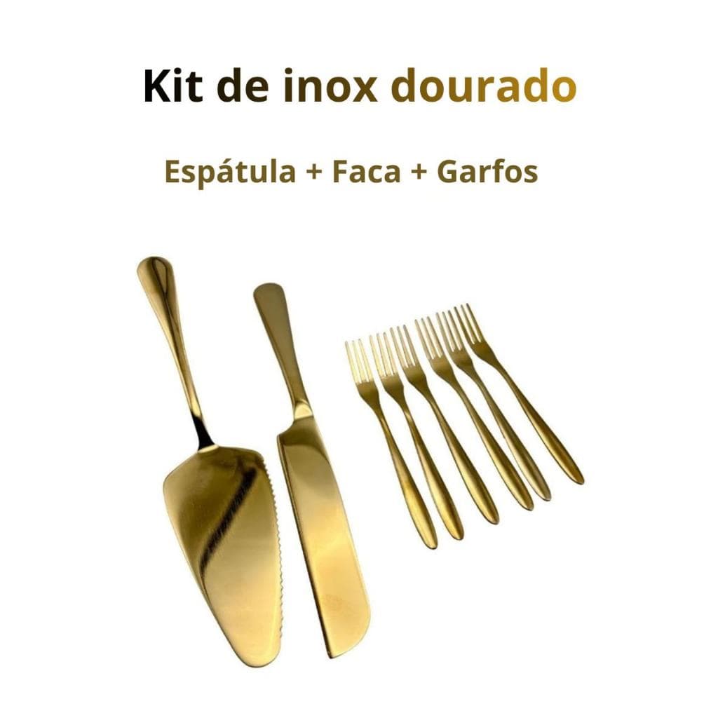 Jogo Talheres Inox Dourados Para Bolo Tortas e Sobremesa – 8 Peças