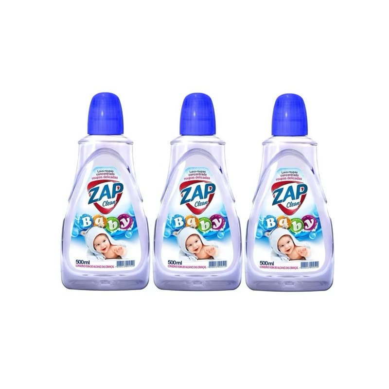 Kit 3 Sabão Líquido Baby 500ml ZAP Clean – Roupas Delicadas Bebê – Suave e Seguro