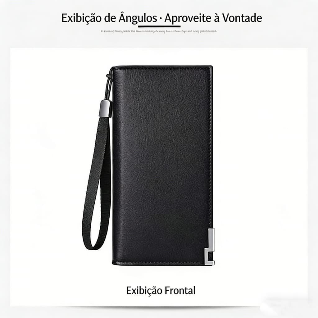 Carteira empresarial masculina longa |Zíper seguro, couro PU de alta qualidade, grande armazenamento