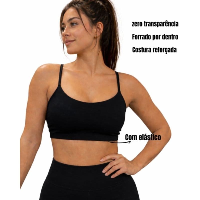 Top de Academia Fitness Tecido duplo sem bojo Alça fina Suplex com Elastano