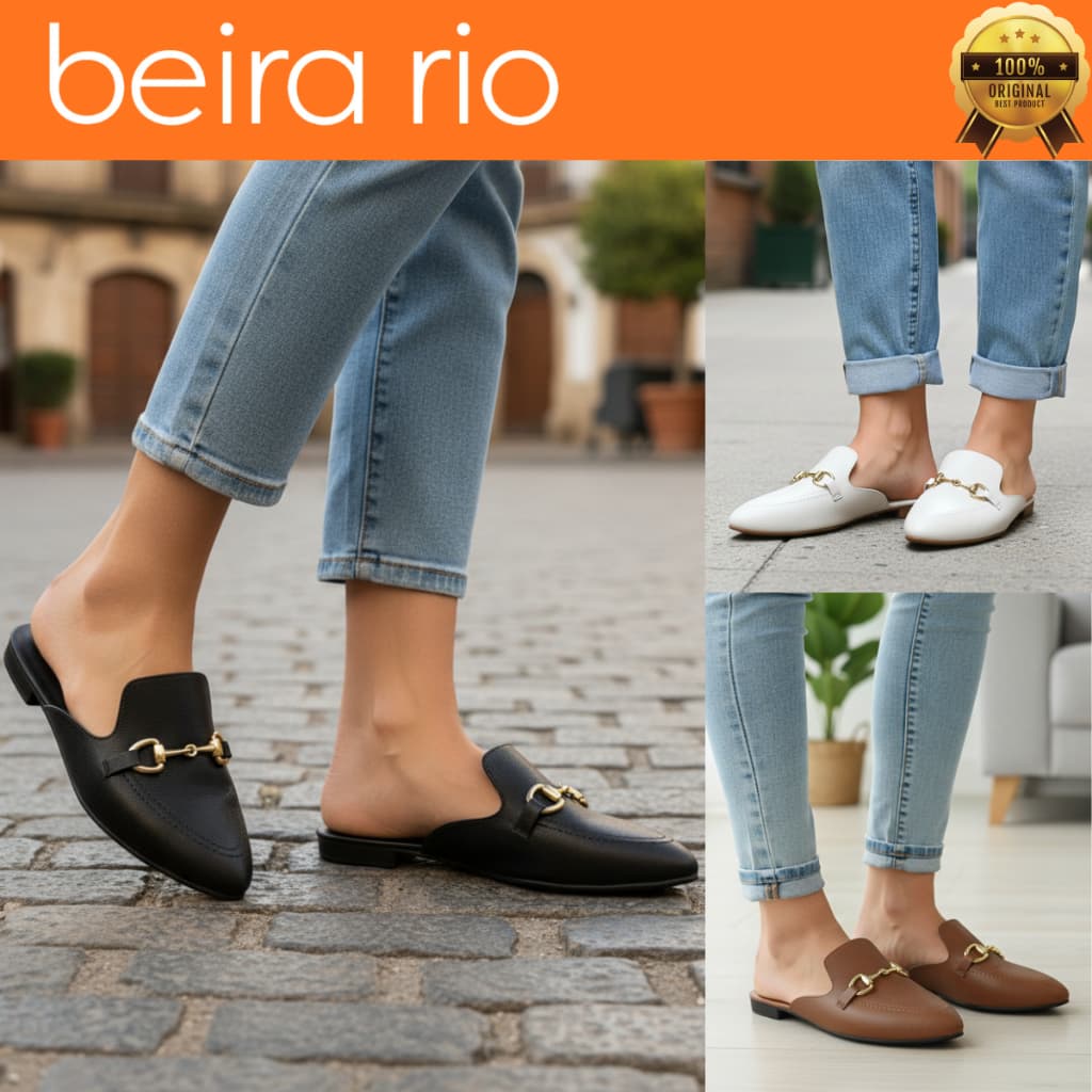 Mule Feminino Beira Rio Sapato Conforto Bico Fino Detalhe Fivela Elegante 41341017 Original