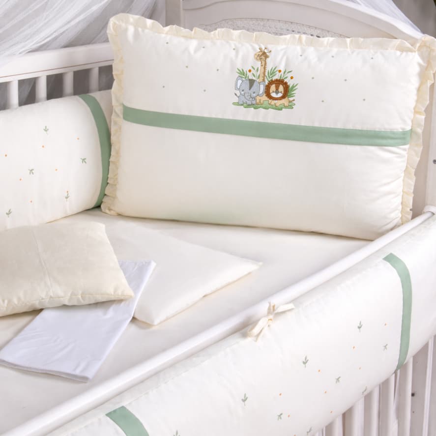 Kit Berço 10 Peças Menino Safari Verde com Mosquiteiro - Enxoval Completo Brubrelel Baby