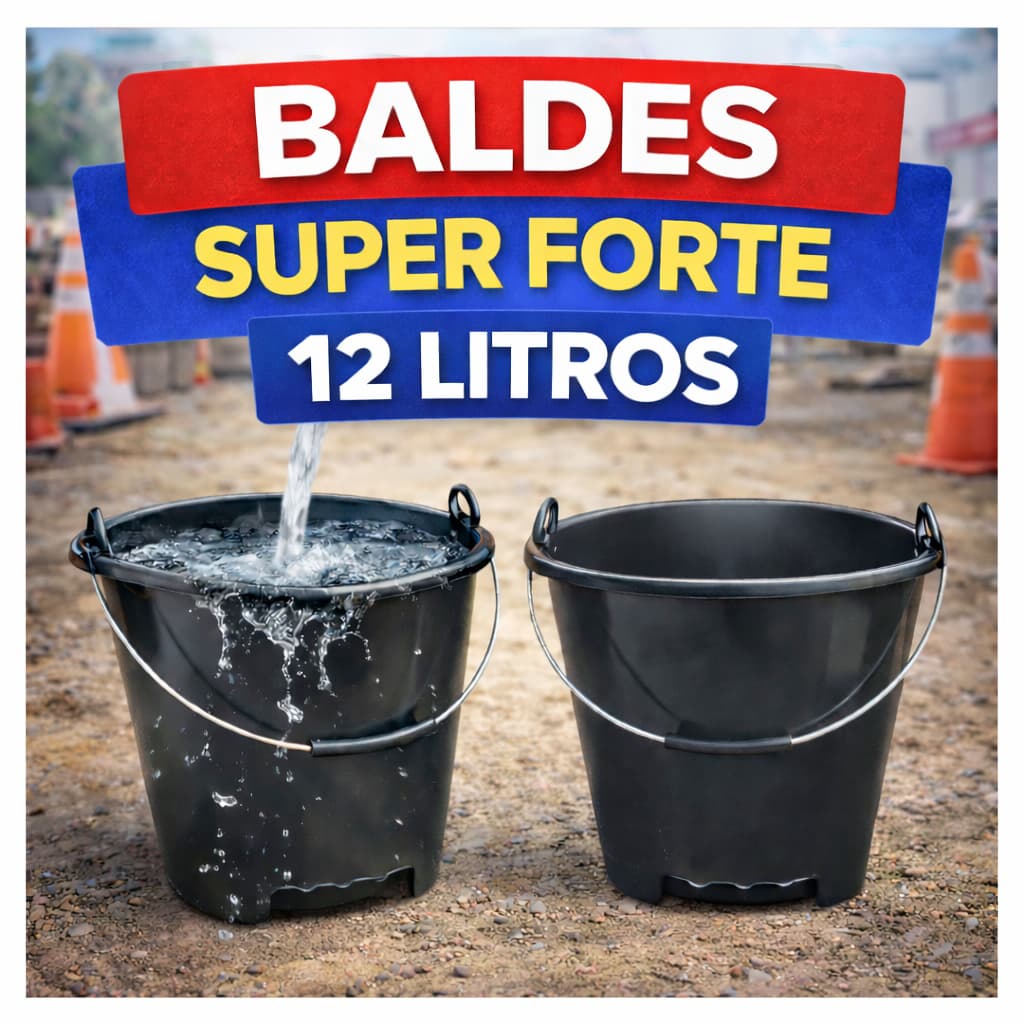 Balde 12L Plástico Reforçado Alça Ferro Resistente Limpeza Pesada Construção Lavanderia