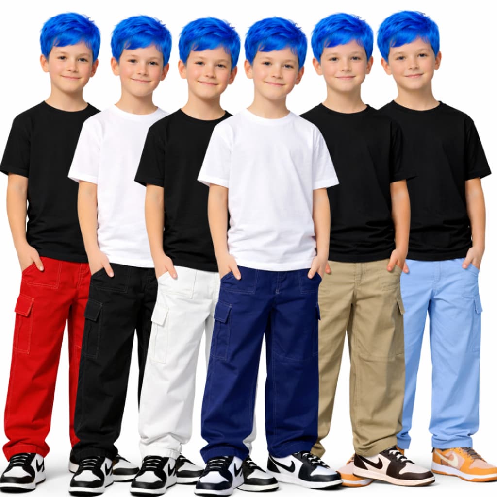 Calça Infantil Cargo Masculina Sarja Premium Bolsos Laterais Moda Infantil Menino Confortável Escolar  Elástico e Cordão