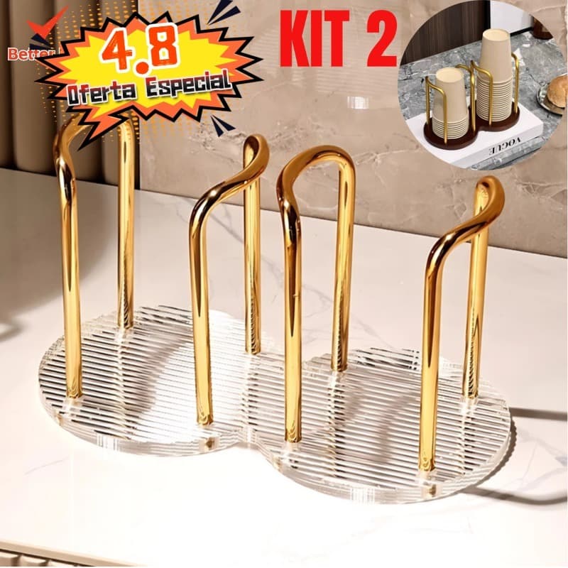 2 Suporte Para Copos Acrílico Descartável De Chá De Água Prateleira Com Canecas De Pau Mais Longo Organizador Doméstico