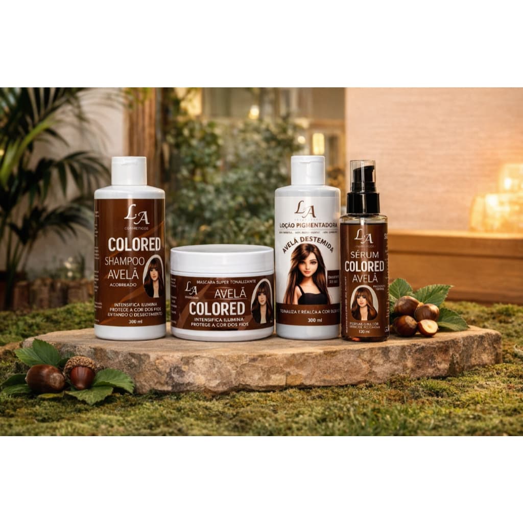 Kit Tonalizante Avelã Intenso 4 em 1 Shampoo Condicionador Máscara Sérum Intensificador de Cor