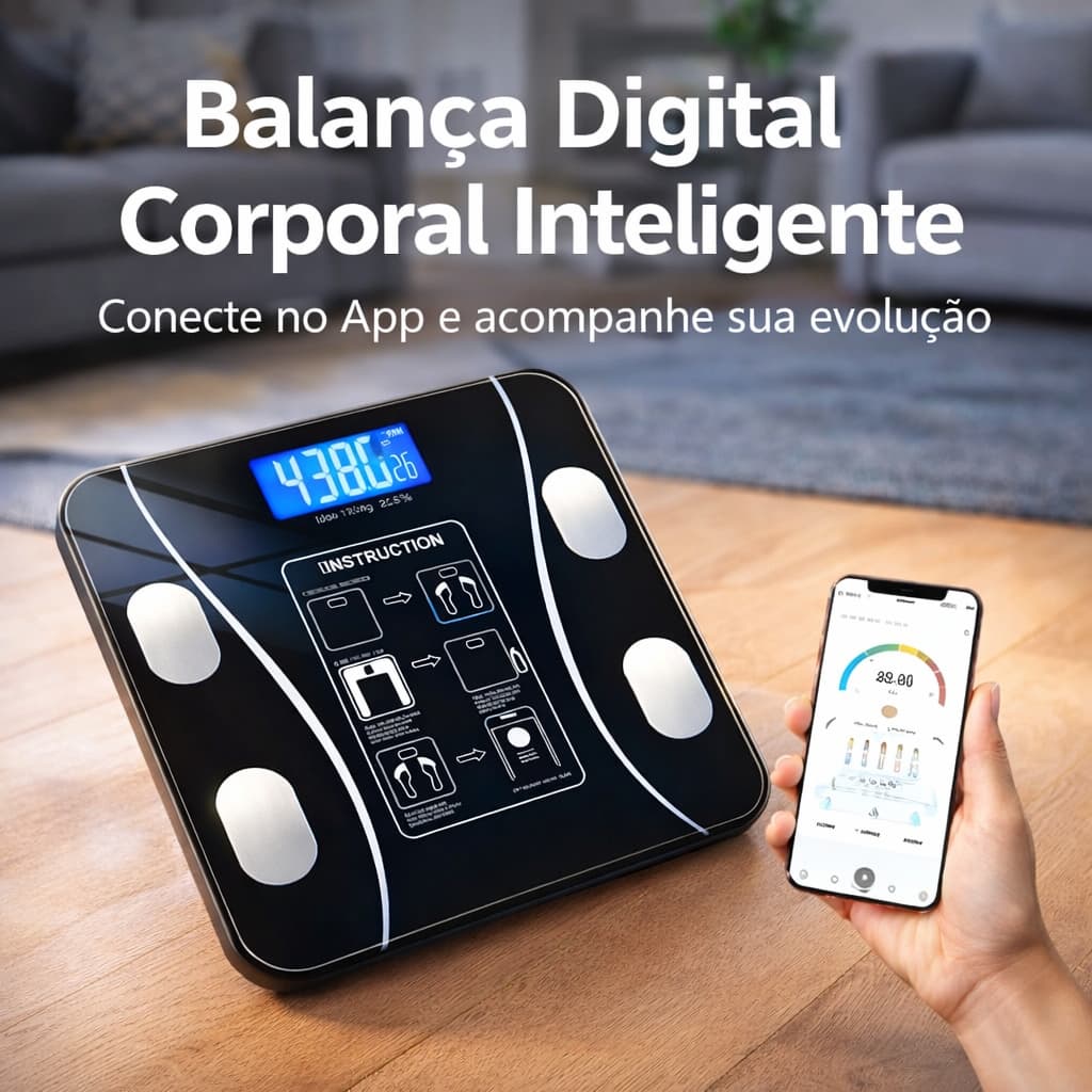 Balança Digital Corporal Inteligente Bioimpedancia Bluetooth 180kg Preta Analise Completa Pro
