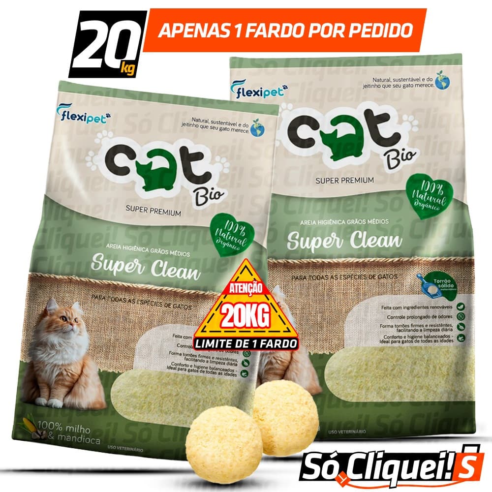 Areia Higiênica Biodegradável Gatos Catbio Max Clean Mandioca Forma Torrão Sem Odor Super Premium