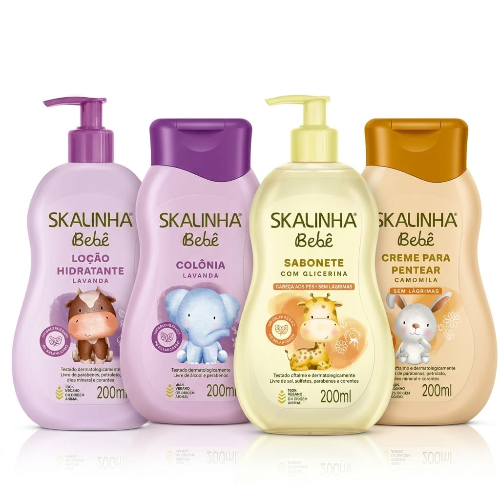 Kit 04 itens Skalinha Bebê 200ml Creme de pentear Camolila +  Sabonete Glicerina + Colônia Lavanda + Loção Hidratante
