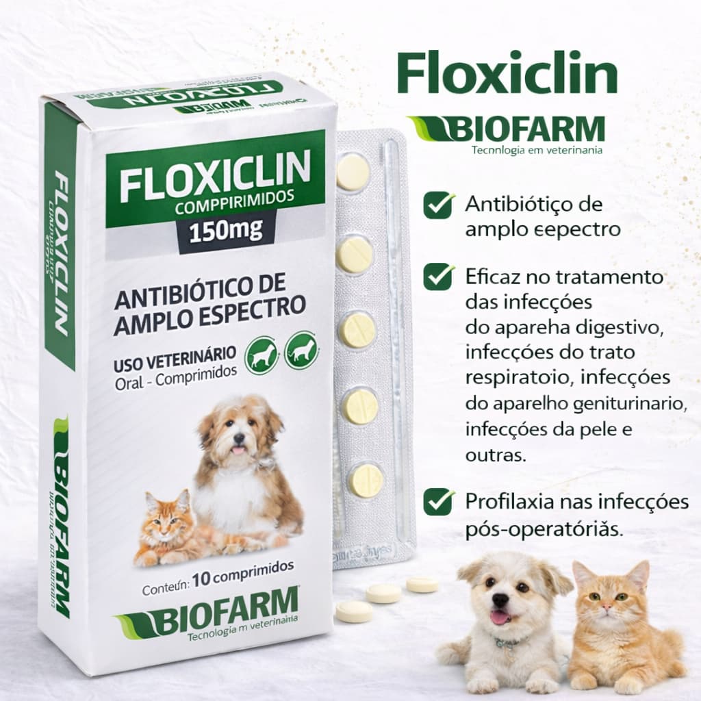 Floxiclin 150mg P/ Cães E Gatos 10 Comprimidos