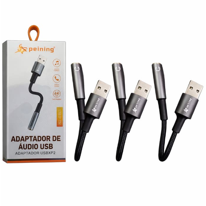 Kit 3 Placa de Som Adaptador de Áudio USB X P2 3.5 - AUX P2 3.5MM Fone Microfone Pc Notebook