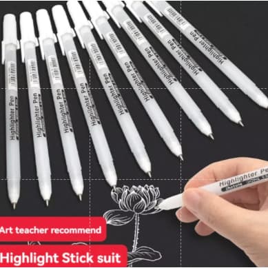 Canetas De Destaque Brancas De 12 Pacotes-Marcadores De Arte De 0.8 Mm Para Desenho Criativo , Escola E Design