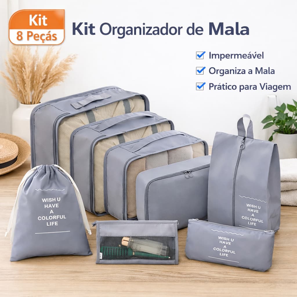 Kit Conjunto 8 Peças Organizador De Mala Viagem Nécessaire Organizadoras de Acessório Bolsas