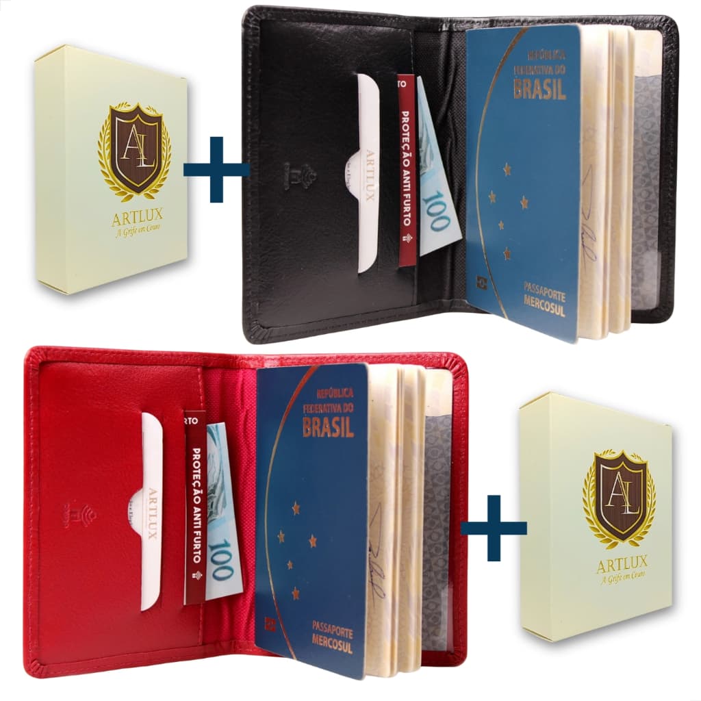 Kit 2 Porta Passaportes Couro Legitimo Premium (2 Unidades)