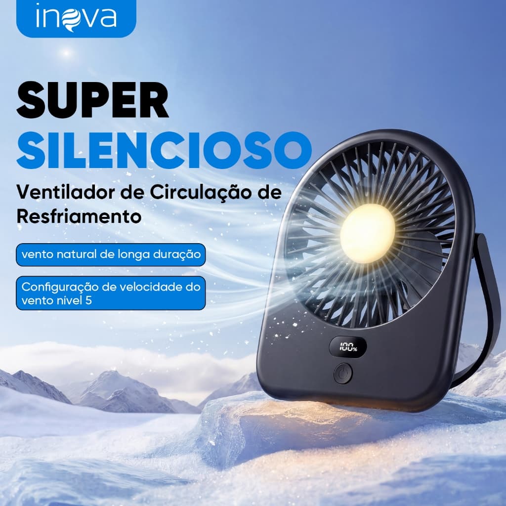 INOVA Mini Ventilador de mesa USB recarregável de parede Vento forte LED Display digital Múltiplas velocidades