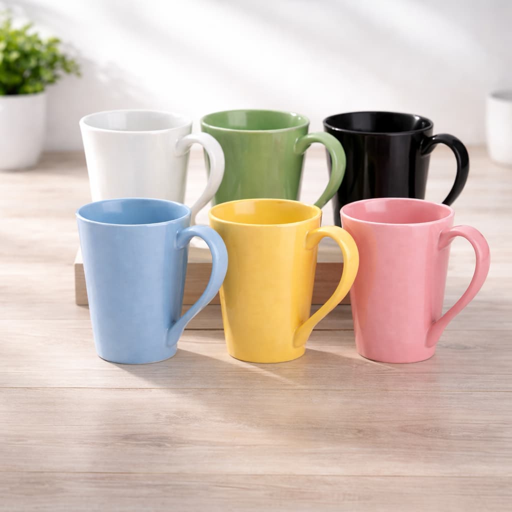 Jogo com 6 Canecas Tulipa 250ml Porcelana Colorida para Mesa e Cozinha