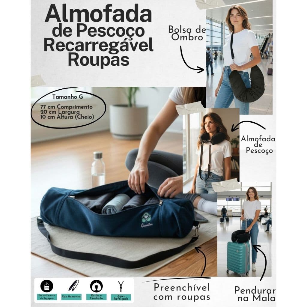 Almofada de Pescoço para Viagem Recarregável Roupas Tamanho G | Fabricante | Moletom Premium