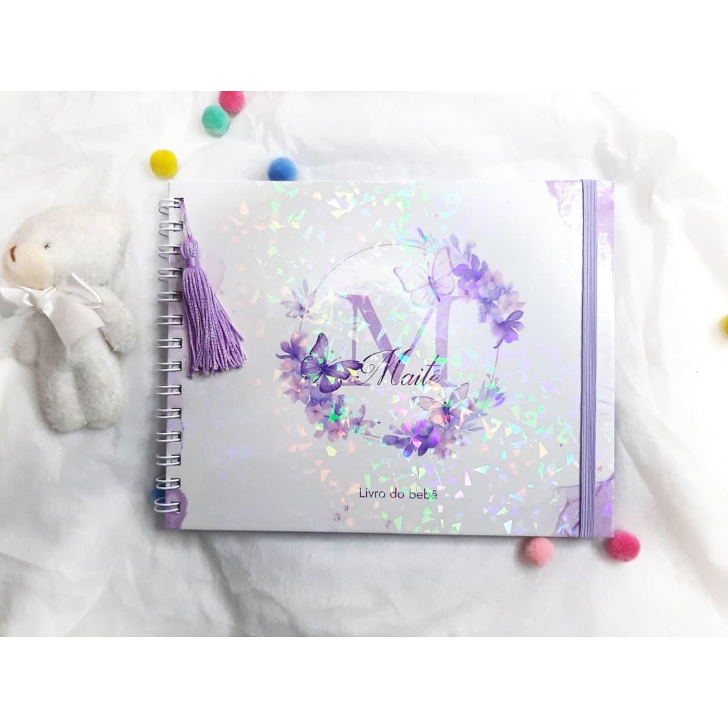 Livro do bebê Lilás | Tema flores lilás e laços | Melhores momentos do bebê