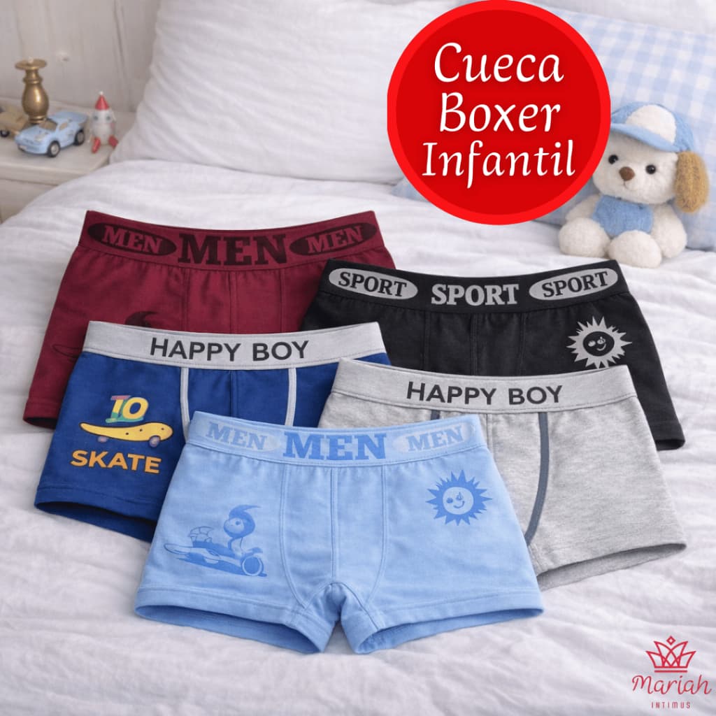 Kit 12/9/6 ou 3 Cuecas Boxer Infantil Menino Algodão e Microfibra Cores Sortidas