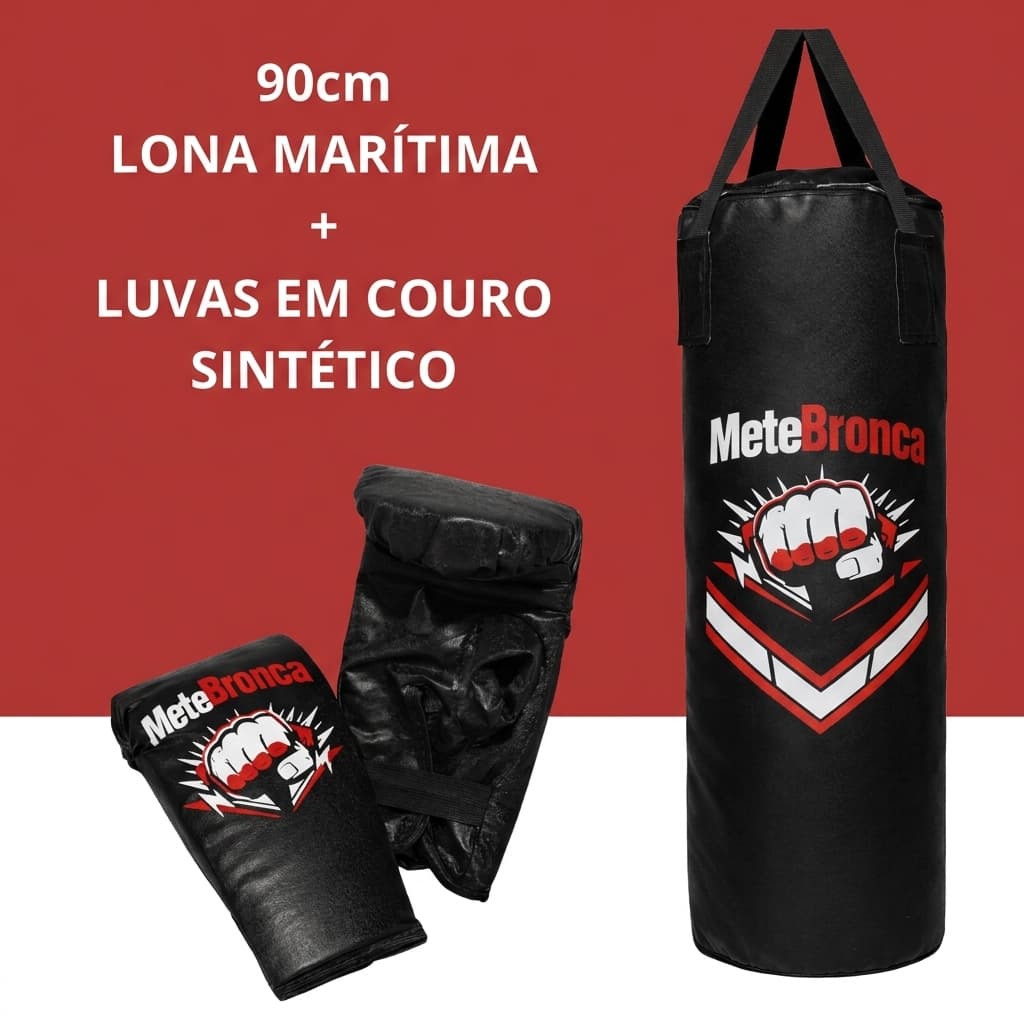 Kit Saco de Pancada 90cm + Luvas Treino Boxe e Artes Marciais Mete Bronca