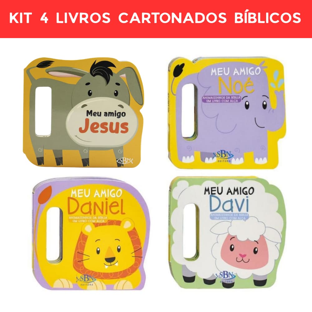 Kit 4 Livros Infantis Amiguinhos da Bíblia - Daniel, Davi, Noé, Jesus