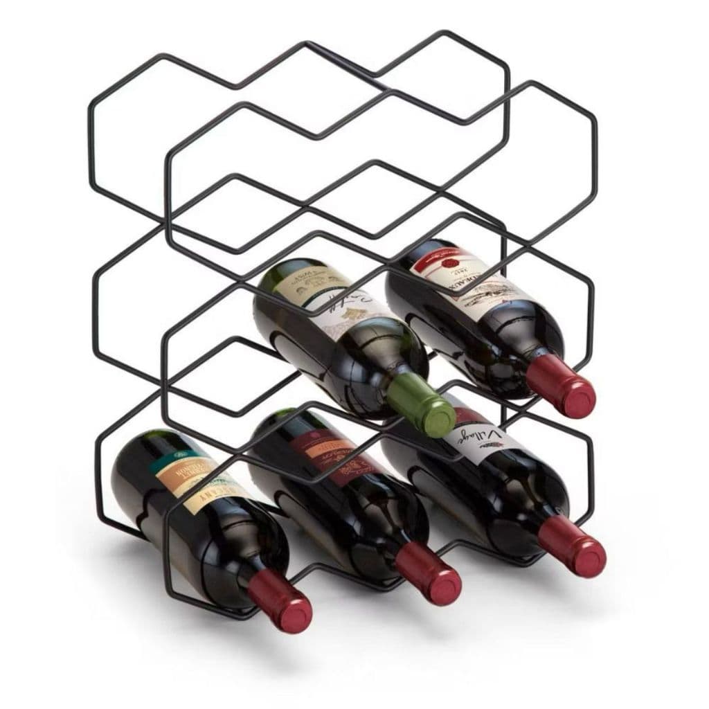 Adega de Chão para 9 Garrafas Preta – Suporte Organizador de Vinhos em Aço