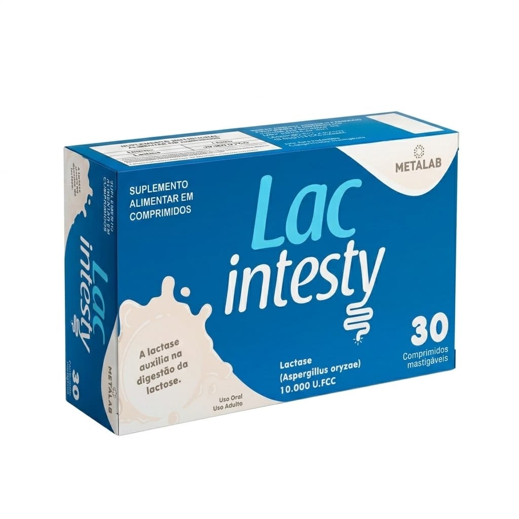 Enzima Lactase 10000 fcc Comprimidos Mastigaveis 30 cp - Lac Intesty 10.000 fcc Metalab