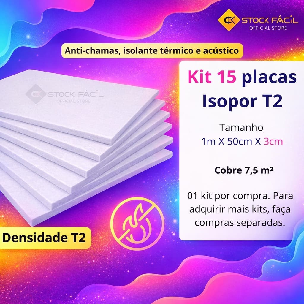 Kit 15 Uni Placas Isopor 3cm Isolamento Calor/Som Anti Chamas