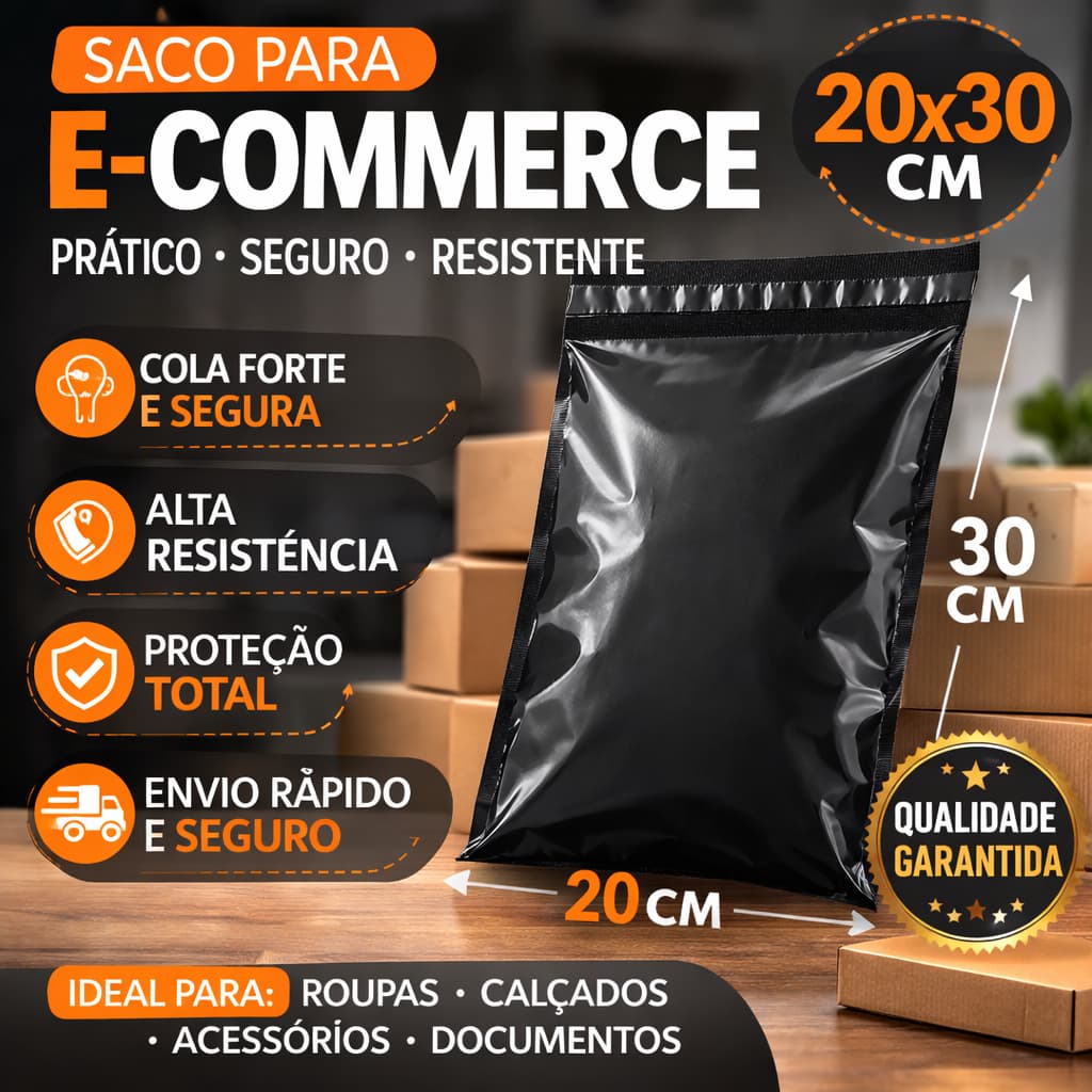 Saco de E-Commerce Envelope de Segurança Preto 20X30 Lacre Auto Colante Impermeável