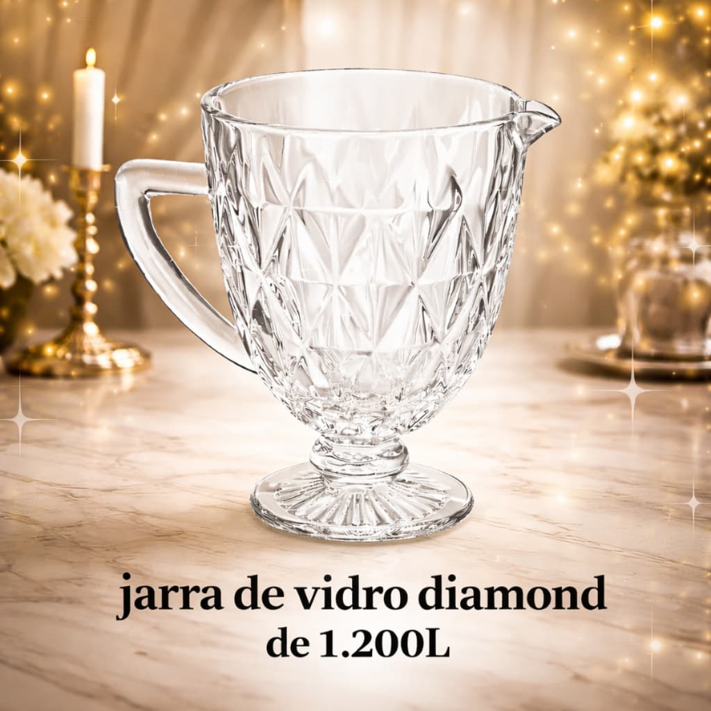 Jarra de Vidro Diamond Luxo 1,2L Transparente Elegante Água Suco  Diamante Resistente Mesa Posta