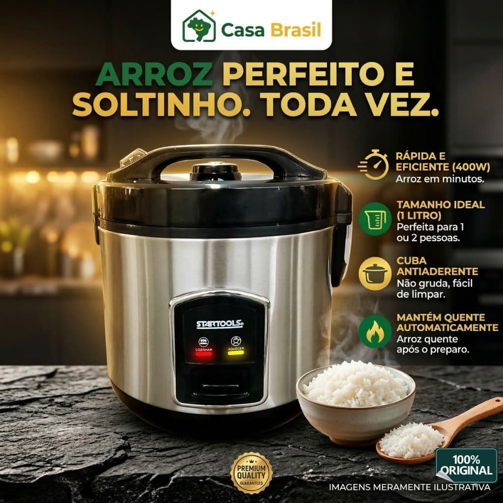 Panela Elétrica Arroz 5 Xícaras 1L ou 1,3L Vaporeira Legumes Tampa Vidro Antiaderente Automática