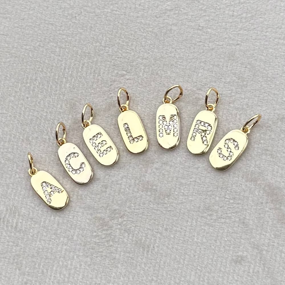 Pingente Letra Inicial Nome Dourado Zircônia Feminino Semijoia Banho Ouro 18k