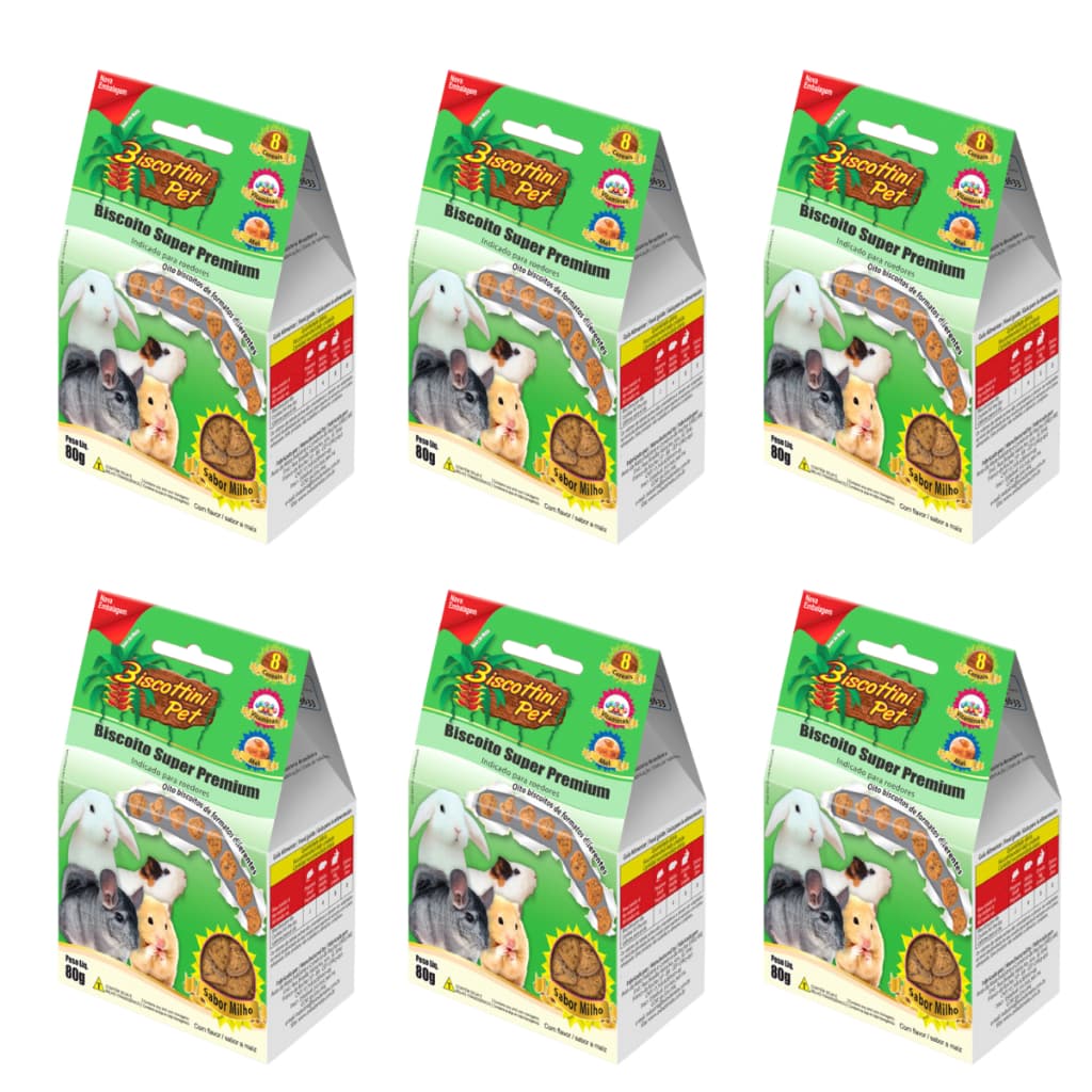 Kit 6 Petiscos - Biscoito Para Coelho Hamster E Outros 80g Biscottini
