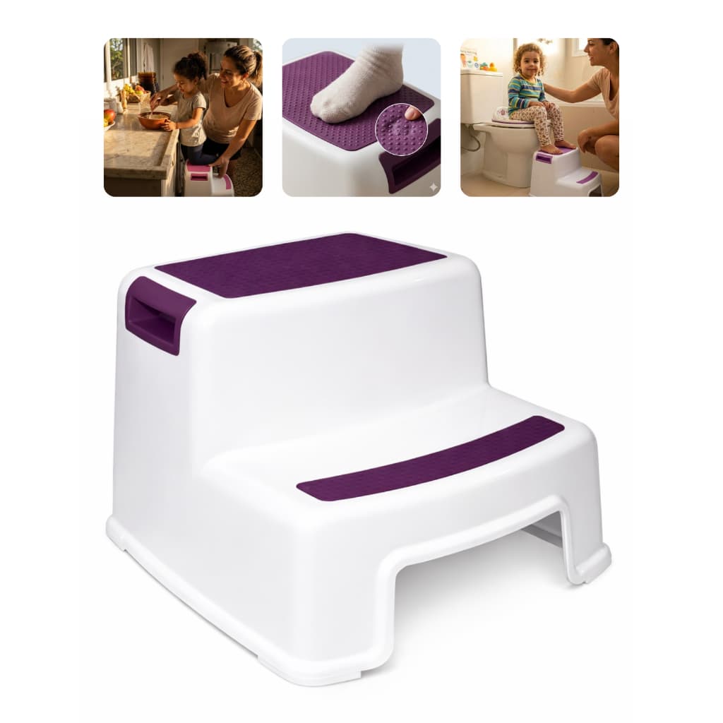 Escadinha Banquinho Clingo Infantil Antiderrapante Multiuso Banheiro Cozinha Seguro Resistente Violeta