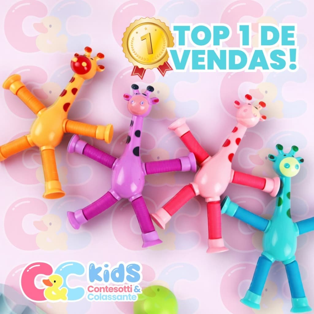 Girafas Flexíveis com Ventosa Pop Tube Brinquedo Infantil Estica e Puxa