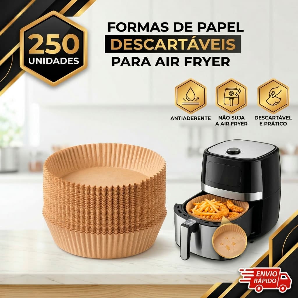 Kit 50/100/150/200/250 Formas Descartável para Air Fryer Assadeira Papel Antiaderente Redonda 16cm