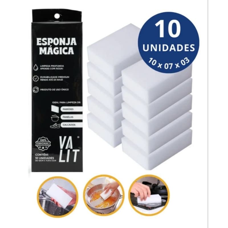 Kit 10 Esponjas de Melamina Original – Esponja Mágica Removedor de Manchas Pesadas