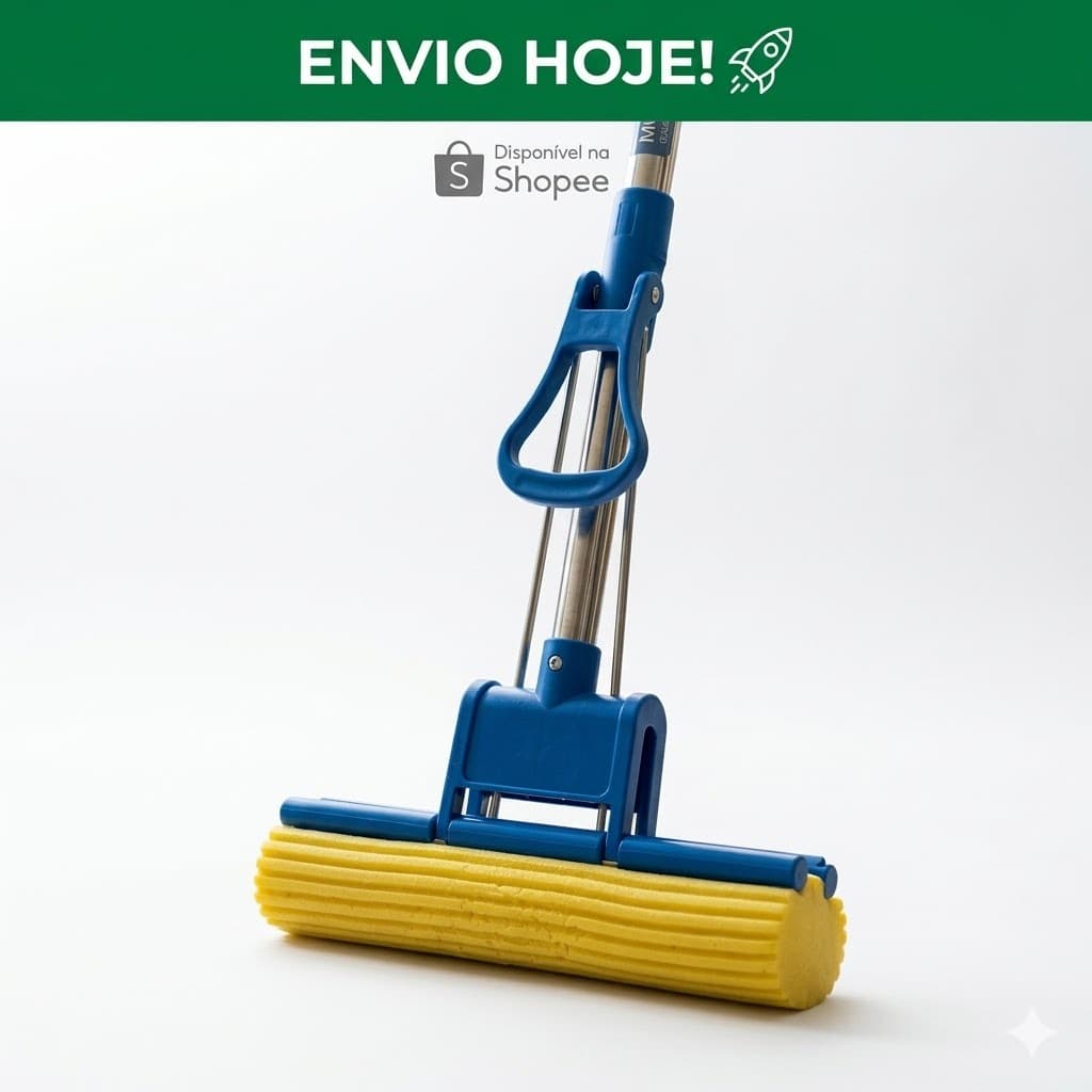 Mop Esponja 2 em 1 Rodo Com Espuma Enxuga e Varre Esfregão Rodo Mágico 1,30metro