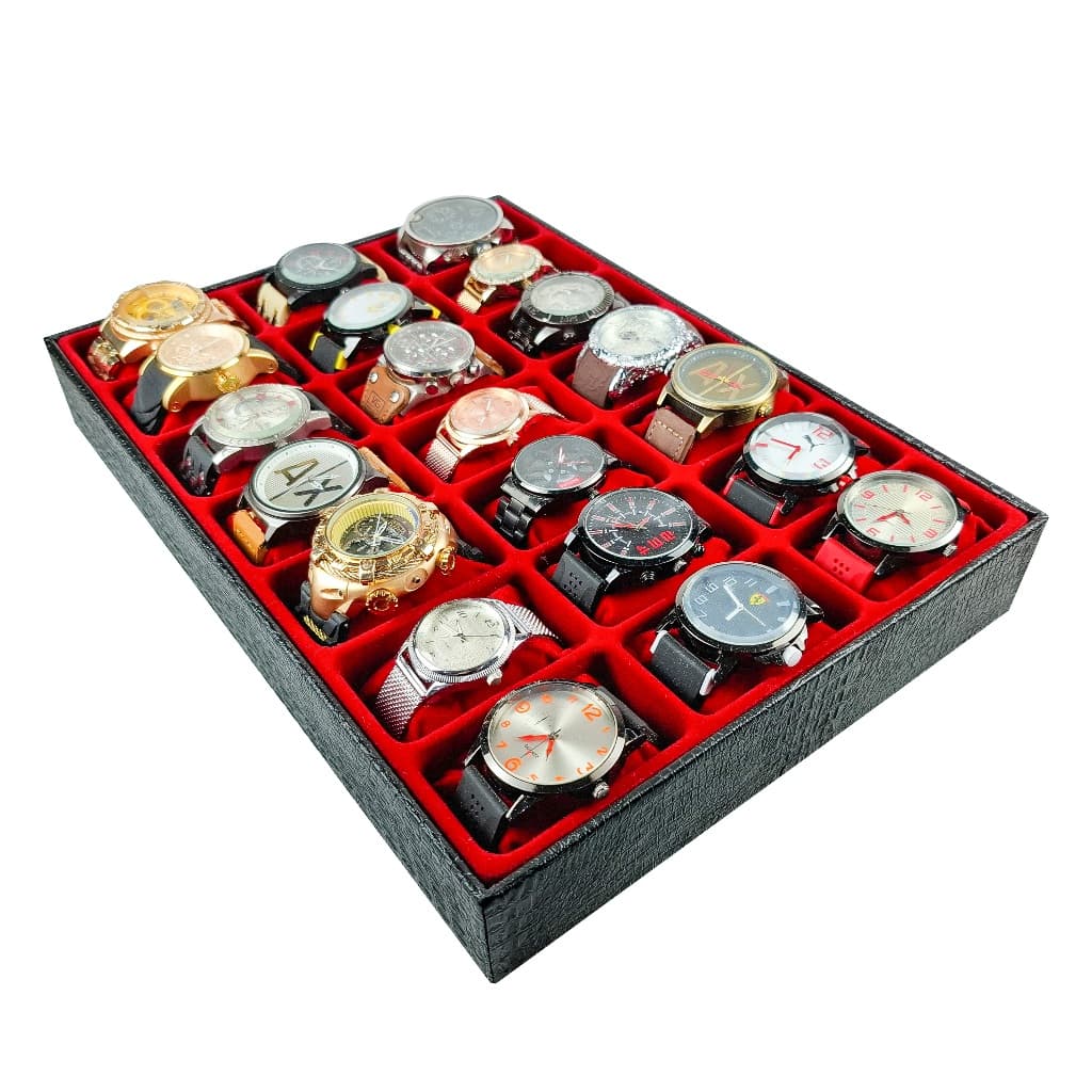 Caixa Bandeja Organizadora 21 Relógios  Closet para Gaveta VERMELHO