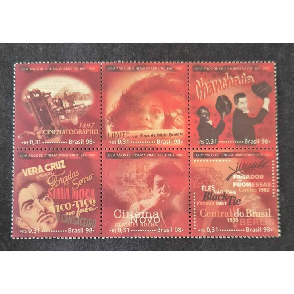 Selos dos correios -  sextilha dos100 anos do cinema brasileiro - selos novos - 1998 - Filatelia