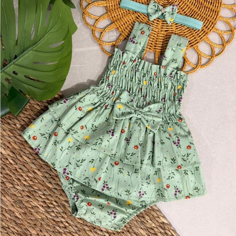 Body Vestido Bebe Menina 100% algodão tiara Tamanho 4 a 16 meses