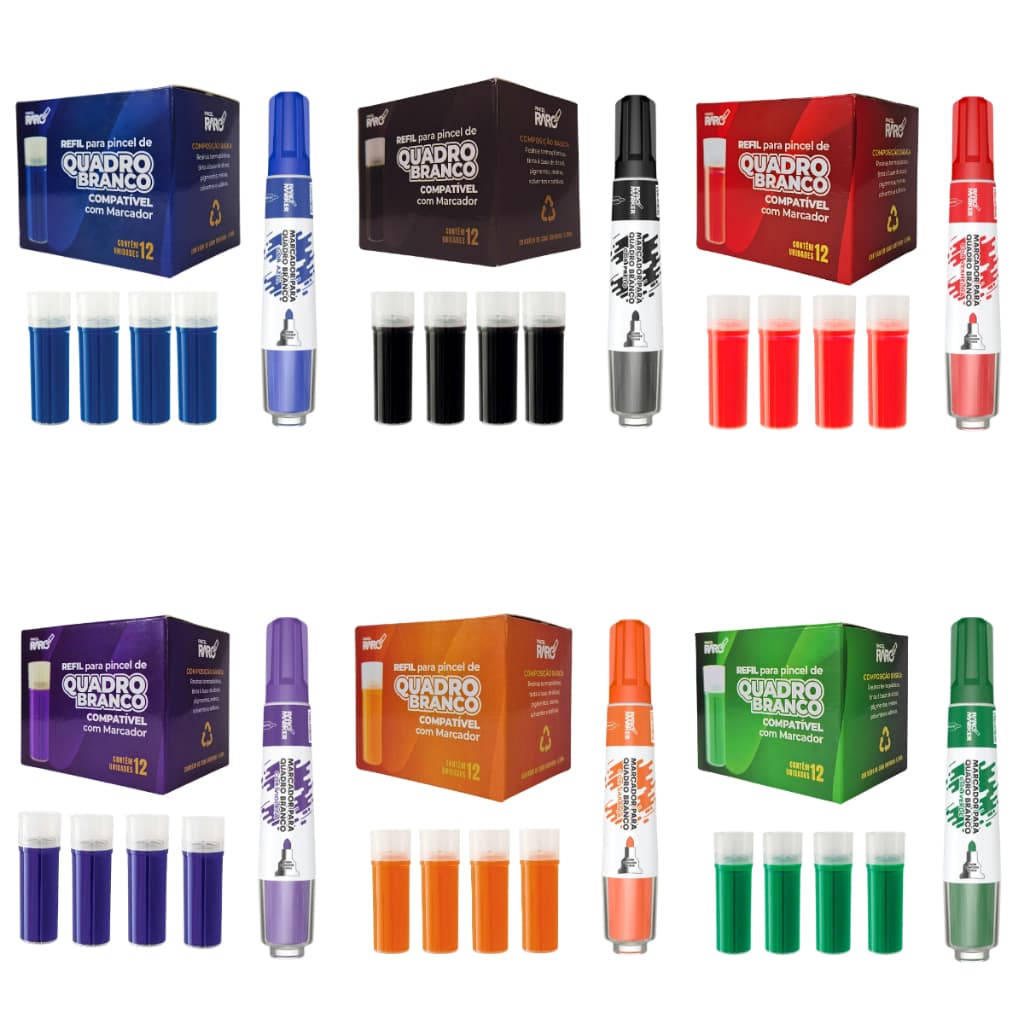 Kit 12 Recargas + Pincel Quadro Branco Raro Marker
