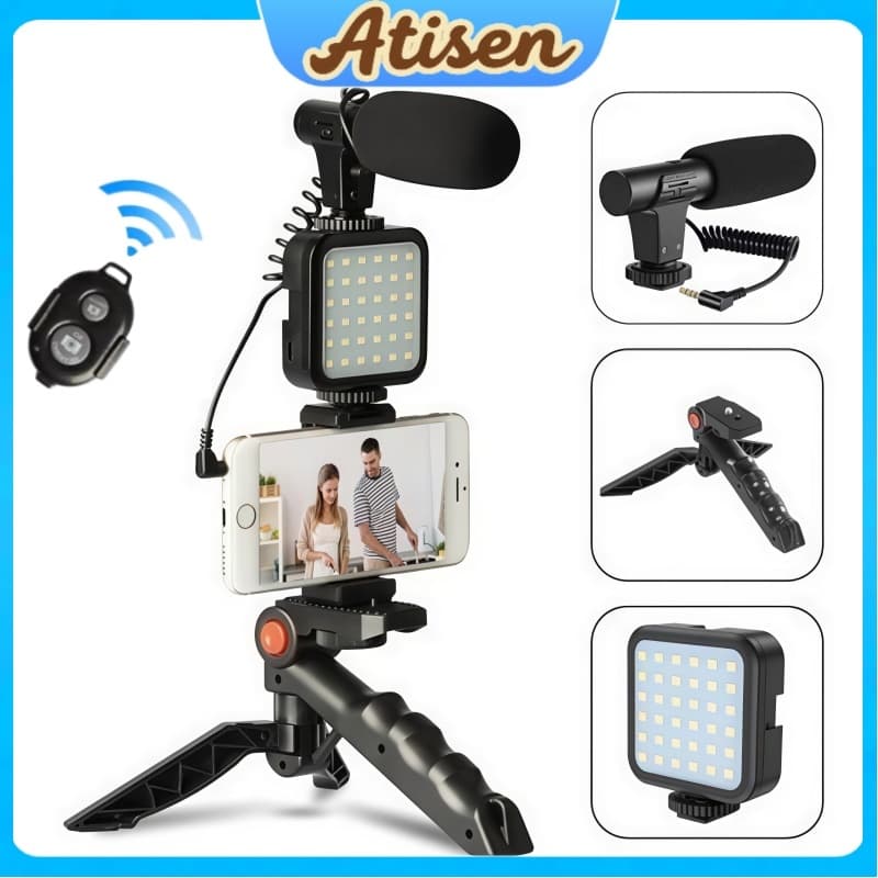 Tripé Estabilizador de Mão Gimbal Microfone Celular Gravação De Vídeo COM Bluetooth Remote Control