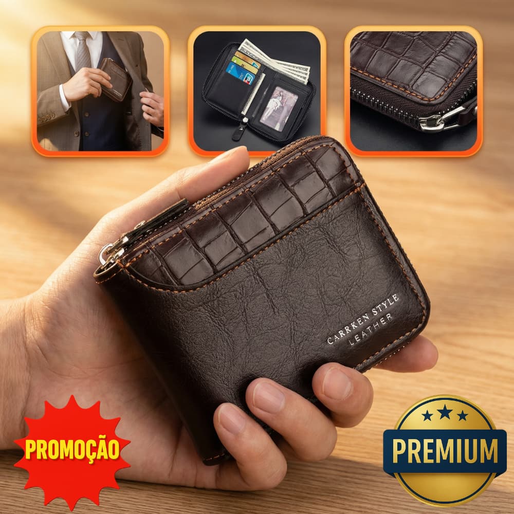 Carteira Curta Masculina Com Padrão De Pedra-Bolso Para Moedas Zíper Vários Cartões E Bordas Costuradas