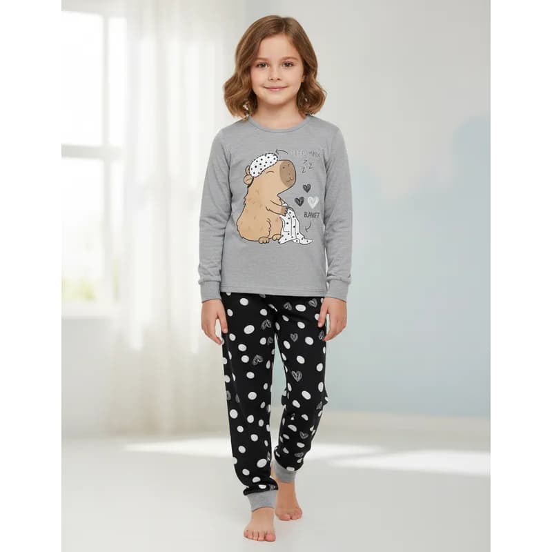 PIJAMA INFANTIL FEMININO CAPIVARA COM PUNHO