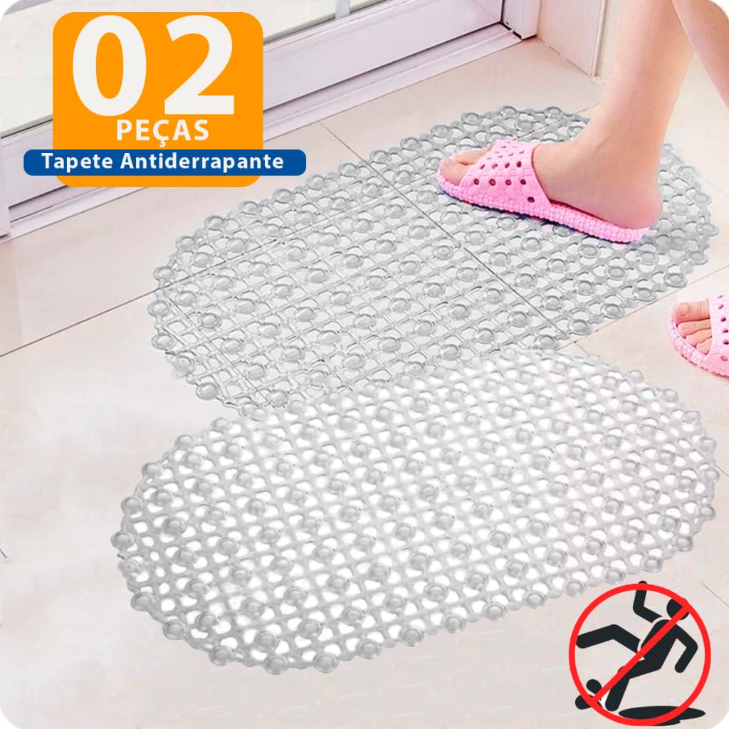 Kit 2 Tapetes Antiderrapantes Para Box Banheiro 37x66cm PVC Com Ventosas Não Escorrega