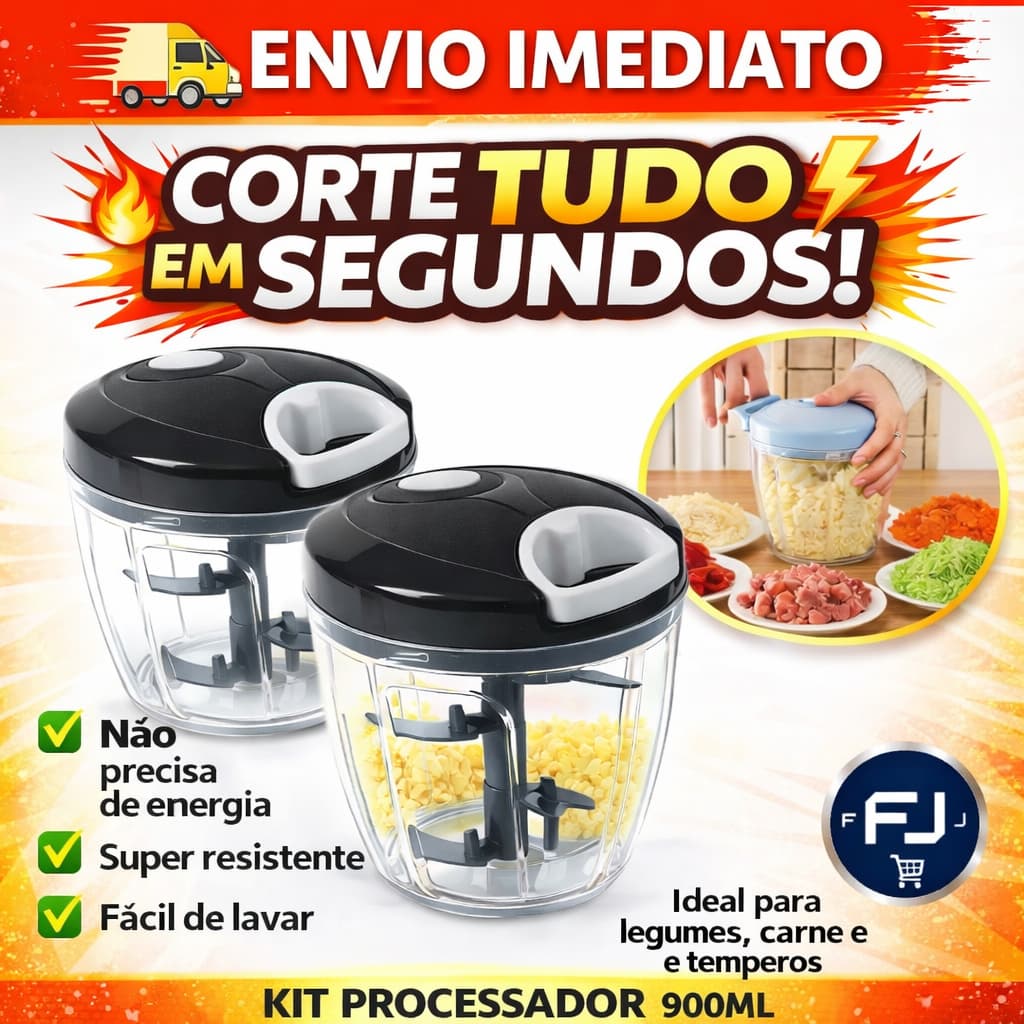 Processador Triturador Manual De Alimentos Moedor Alho Vegetal Carne 500ml e 900ml 3 e 5 Lâmina